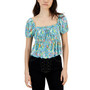 Juniors' Short-Puff-Sleeve Square-Neck Top
