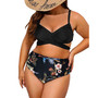 Women's Dark Ground Tropicals Bralette & Shirred Plus Size Bikini Set