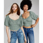 Women's Puff-Sleeve Sweetheart Top