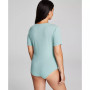 Women's Ribbed Henley Short-Sleeve Bodysuit