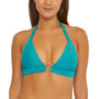 Women's Ripple Rib Hardware-Trimmed Halter Bikini Top