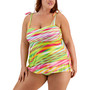 Plus Size Awaken Printed Tie-Strap Tankini Top