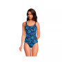 Women's Chlorine Resistant Scoop Neck High Leg Soft Cup Tugless Sporty One Piece Swimsuit - 6 - Electric Blue Multi/Swirl