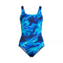 Women's Chlorine Resistant Scoop Neck High Leg Soft Cup Tugless Sporty One Piece Swimsuit - 6 - Electric Blue Multi/Swirl