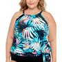 Plus Size Printed High Neck Tie-Waist Tankini Top, Created for Macy's