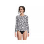Women's Petite Crew Neck Long Sleeve Rash Guard UPF 50 Sun Protection Modest Swim Tee Print