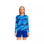 Women's Petite Crew Neck Long Sleeve Rash Guard UPF 50 Sun Protection Modest Swim Tee Print