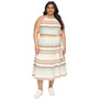 Plus Size Cotton Gauze Stripe Halter-Neck Midi Dress
