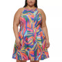 Plus Size Printed Halter Fit & Flare Dress