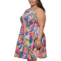 Plus Size Printed Halter Fit & Flare Dress