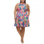 Plus Size Printed Halter Fit & Flare Dress