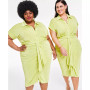 Trendy Plus Size Tie-Front Ruched Shirtdress