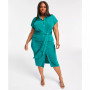 Trendy Plus Size Tie-Front Ruched Shirtdress