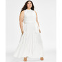 Plus Size Belted Textured Tiered-Skirt Dress