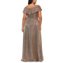 Plus Size Draped Off-The-Shoulder Metallic Gown