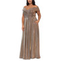 Plus Size Draped Off-The-Shoulder Metallic Gown