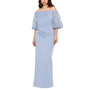 Plus Size Off-The-Shoulder Floral-Appliqué-Sleeve Scuba-Crepe Gown
