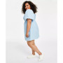 Trendy Plus Size Seersucker Puff-Sleeve Dress
