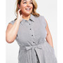 Plus Size Belted Sleeveless Shirtdress
