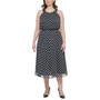 Plus Size Dot-Print Belted Halter Dress