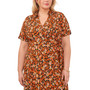 Plus Size Printed Collared Short-Sleeve Midi Dress