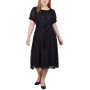 Plus Size Short Sleeve Belted Swiss Dot Dress