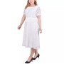Plus Size Short Sleeve Belted Swiss Dot Dress