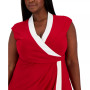 Plus Size Colorblocked Faux-Wrap Cap-Sleeve Dress