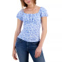 Juniors' Ruched Puff-Sleeve Top