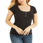 WOMEN'S Karlee Jewel-Button Ribbed Henley Top