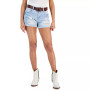 Juniors' Belted Cuffed Distressed Denim Shorts