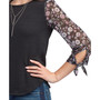 Juniors' Mixed-Media 3/4-Sleeve Tie-Cuff Top