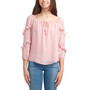 Juniors' Clip-Dot Ruffle-Sleeve Peasant Top
