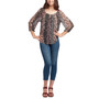 Juniors' Floral-Print 3/4-Sleeve Mesh Peasant Top
