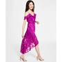 Off-The-Shoulder Ruffled Asymmetrical-Hem Tie-Waist Jacquard Dress
