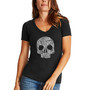 Women's Flower Skull Word Art V-Neck T-shirt