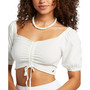 Juniors' Flirty Walk Ruched Puff-Sleeve Crop Top