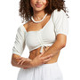 Juniors' Flirty Walk Ruched Puff-Sleeve Crop Top