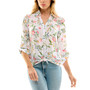 Juniors' Floral-Print Button-Front Roll-Tab-Sleeve Shirt