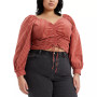 Trendy Plus Size Devin Cotton Plaid Ruched Balloon-Sleeve Top