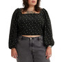 Plus Size Floral-Print Smocked-Back Cropped Blouse
