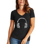 Women's Word Art Music Note Headphones V-Neck T-Shirt