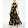 Metallic-Print Pleated Blouson Gown