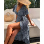 Women's Flared Sleeve V-neck Ditsy Beach Dress