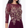Embroidered 3/4-Sleeve Gown