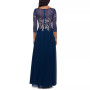 Embroidered 3/4-Sleeve Gown