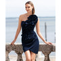 Women's Floral Embellished Asymmetrical-Neck Mini Dress