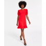 Women's Mixed-Media Puffed Clip Dot Sleeve Dress