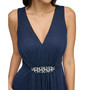Women's V-Neck Beaded-Waist Glitter Gown