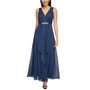 Women's V-Neck Beaded-Waist Glitter Gown